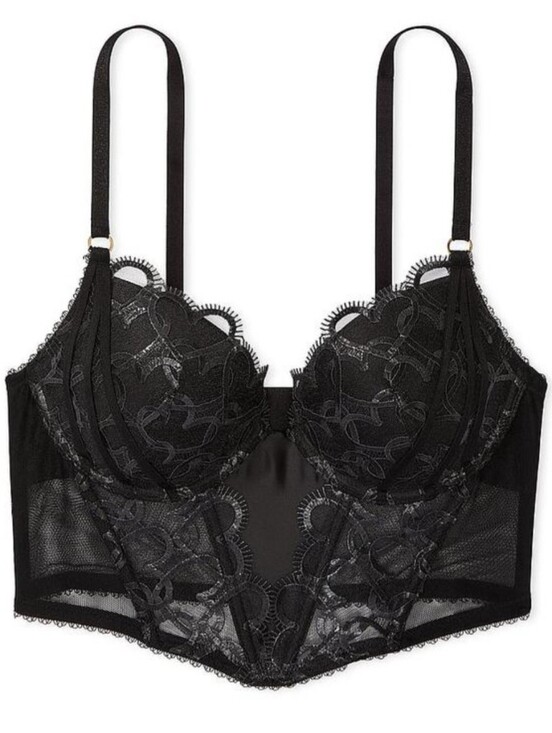 Victoria's Secret Other - NWOT Victoria's Srcret Very Sexy Black Heart Chain Shine Corset Bra, 34B